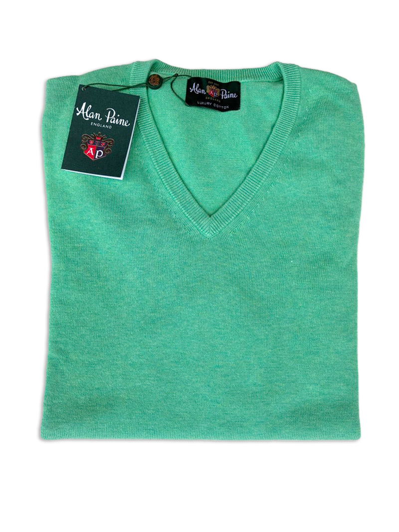 alan-paine-sweater-green_7881 Long Sleeve V-neck Sweater, green